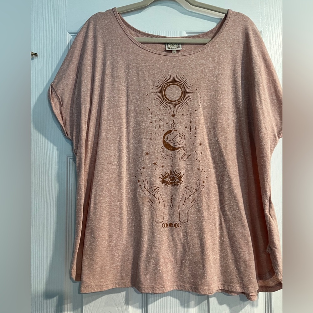 Pink Dolman Sleeve Boxy Tee with Celestial Design